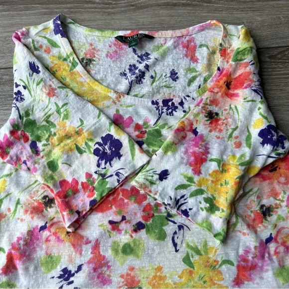 Ralph Lauren Pure Linen  Floral Print Short Sleeve Blouse - Picture 7 of 14